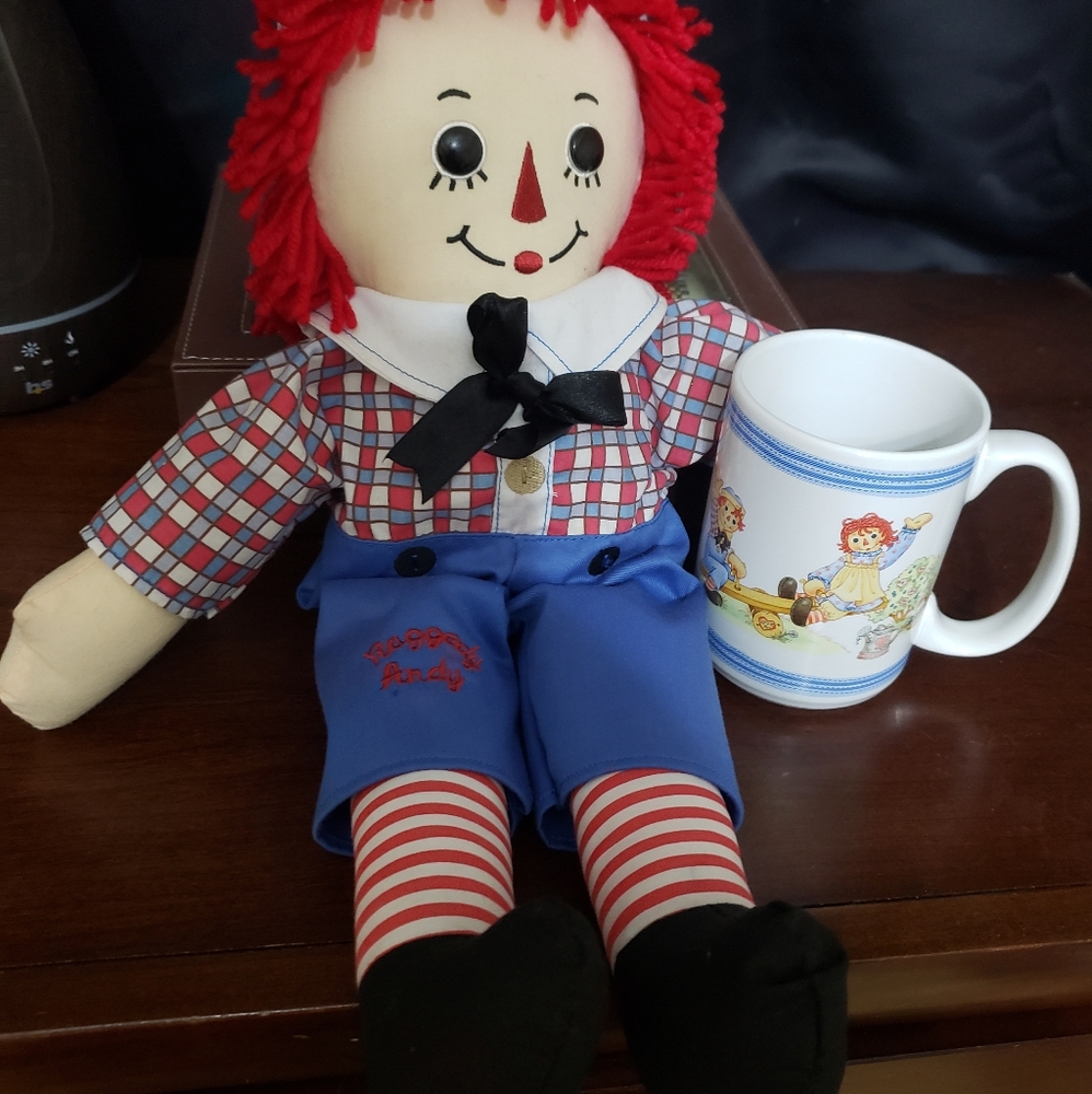 Raggedy Ann and Andy mug and Andy doll